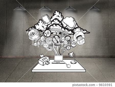 Composite image of ideas flowing from laptop doodle Composite image of ideas flowing from laptop doodle 9810391