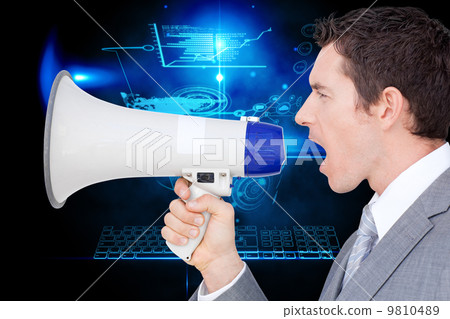 Composite image of businessman using a megaphone Composite image of businessman using a megaphone 9810489