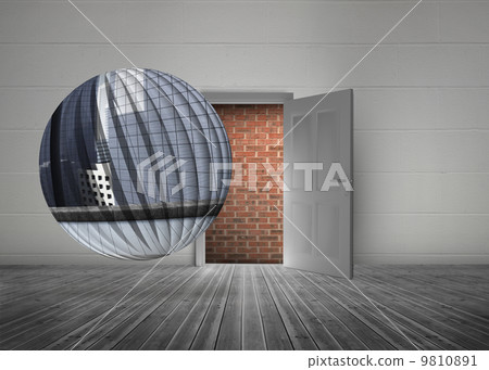 Composite image of cityscape on abstract screen 9810891