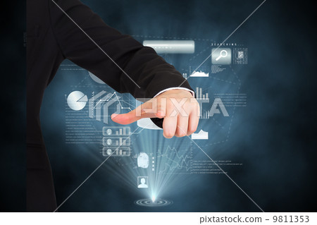 Composite image of businesswoman pointing 9811353