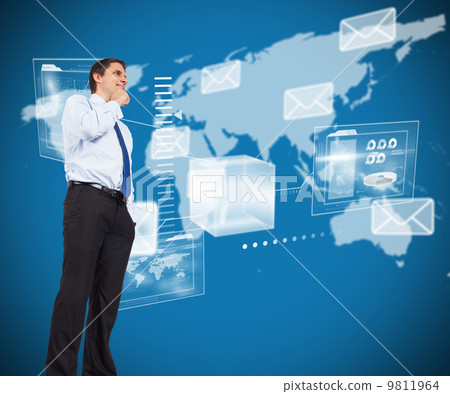 Composite image of thinking businessman touching chin Composite image of thinking businessman touching chin 9811964