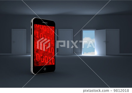 Composite image of binary code on smartphone screen 9812018