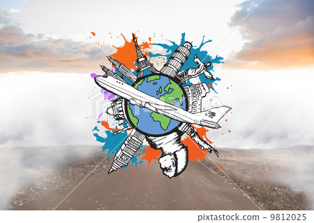 Composite image of global tourism concept on paint splashes 9812025