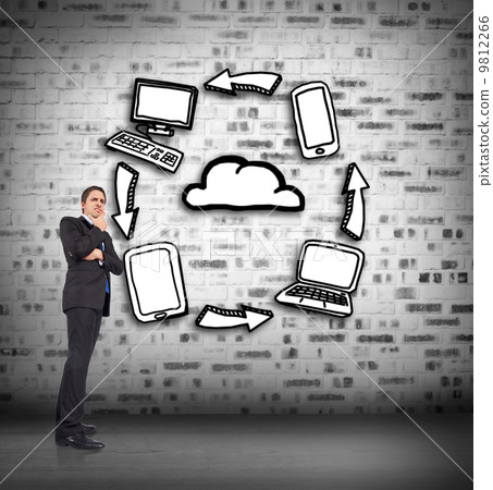 Composite image of thinking businessman touching chin 9812266