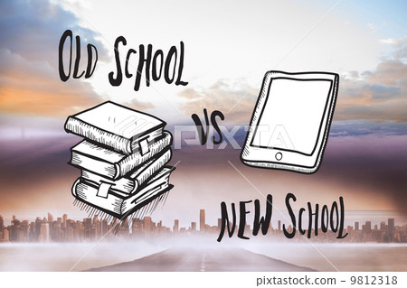 Composite image of old school vs new school doodle 9812318