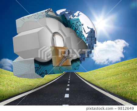Composite image of lock and key on abstract screen Composite image of lock and key on abstract screen 9812649