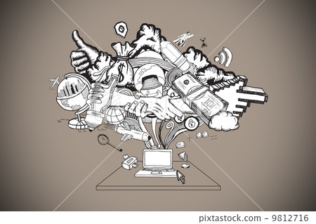 Composite image of ideas flowing from laptop doodle Composite image of ideas flowing from laptop doodle 9812716