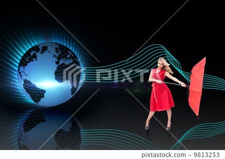 Composite image of elegant blonde holding umbrella Composite image of elegant blonde holding umbrella 9813253