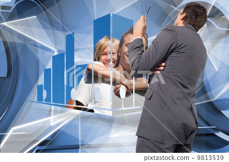 Composite image of thinking businessman holding pen 9813539