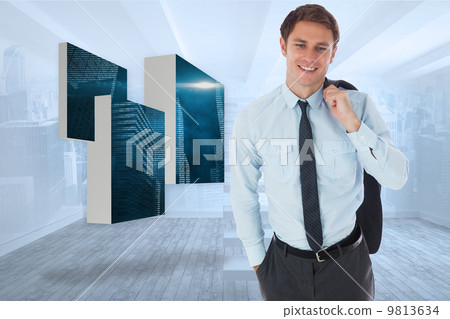 Composite image of smiling businessman holding his jacket Composite image of smiling businessman holding his jacket 9813634