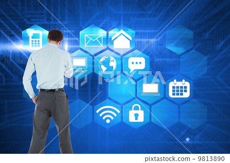 Composite image of thoughtful businessman with hand on chin Composite image of thoughtful businessman with hand on chin 9813890
