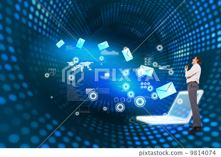 Composite image of thinking businessman holding pen 9814074