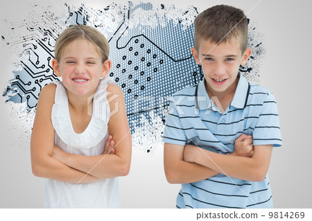 Composite image of smiling brother and sister posing together Composite image of smiling brother and sister posing together 9814269