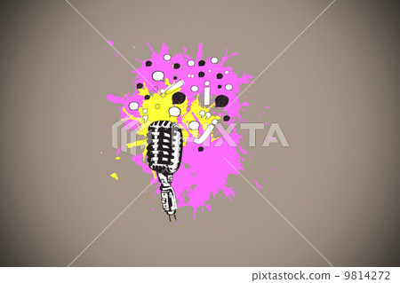 Composite image of microphone on paint splashes 9814272