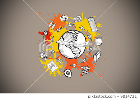 Composite image of toursim concept on paint splashes 9814721