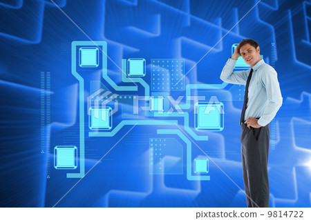 Composite image of thoughtful businessman with hand on head Composite image of thoughtful businessman with hand on head 9814722