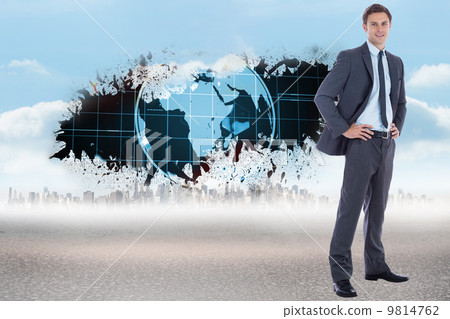 Composite image of smiling businessman with hands on hips Composite image of smiling businessman with hands on hips 9814762
