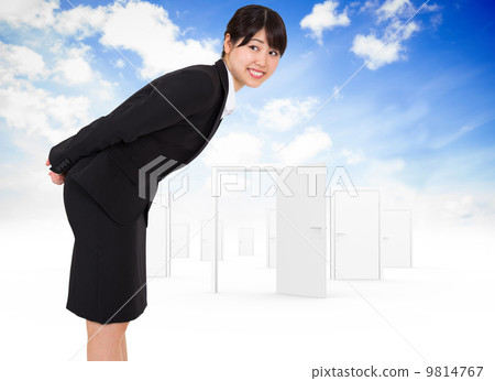 Composite image of smiling businesswoman bending Composite image of smiling businesswoman bending 9814767