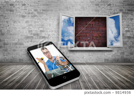 Composite image of it technician on smartphone screen Composite image of it technician on smartphone screen 9814936