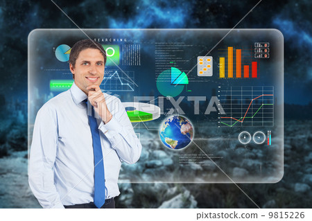 Composite image of thinking businessman touching his chin 9815226