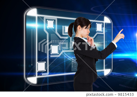 Composite image of thoughtful businesswoman pointing Composite image of thoughtful businesswoman pointing 9815433