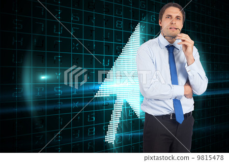 Composite image of thinking businessman biting glasses 9815478