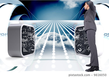 Composite image of thinking businessman scratching head Composite image of thinking businessman scratching head 9816050