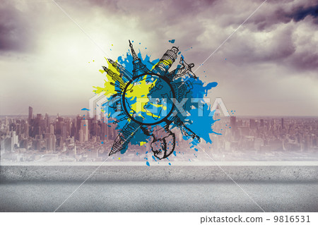 Composite image of landmark concept on paint splashes 9816531