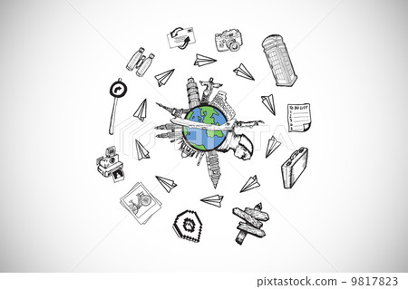 Composite image of landmarks of the world doodle Composite image of landmarks of the world doodle 9817823