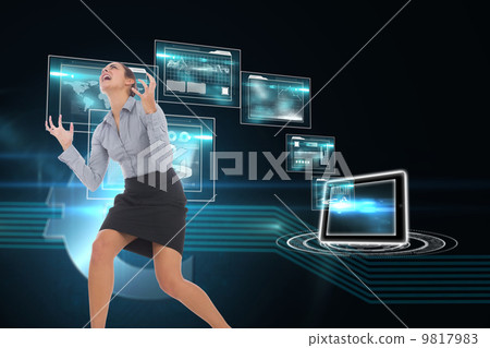 Composite image of furious businesswoman gesturing Composite image of furious businesswoman gesturing 9817983