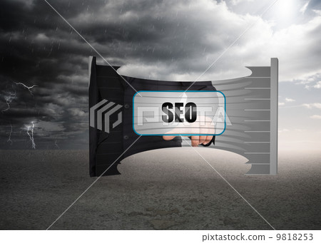 Composite image of seo banner on abstract screen 9818253