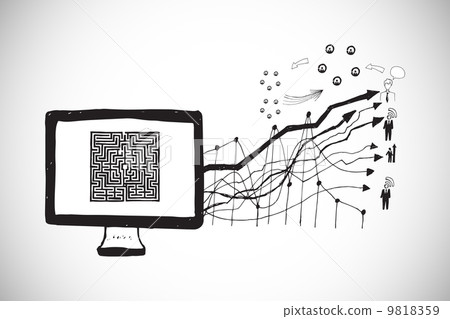 Composite image of maze on computer screen with... - Stock Illustration ...