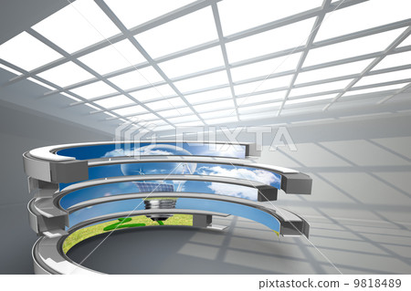 Composite image of light bulb on abstract screen 9818489
