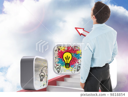 Composite image of businessman standing with hands in pockets Composite image of businessman standing with hands in pockets 9818854