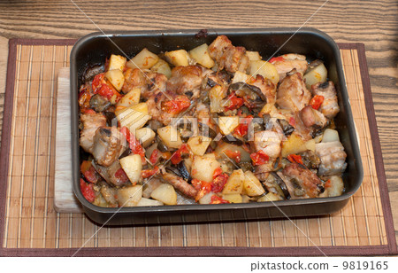 Stewed vegetables with meat. Stewed vegetables with meat. 9819165