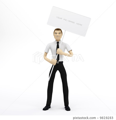 3D Businessman holding a blank sign 3D Businessman holding a blank sign 9819283
