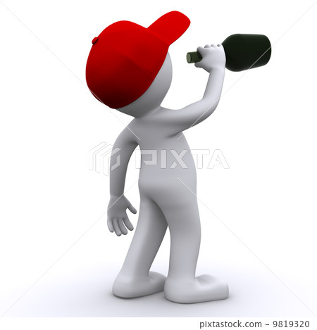 Drunk 3d character with green bottle Drunk 3d character with green bottle 9819320