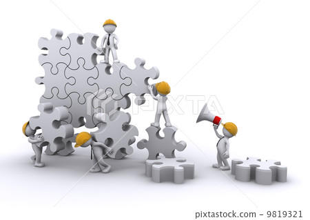 business team work building a puzzle. Business developing concept. business team work building a puzzle. Business developing concept. 9819321