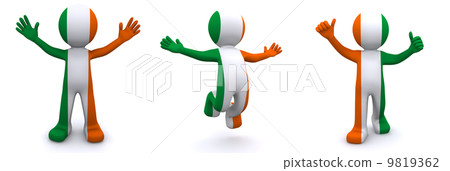 3d character textured with flag of Ireland 9819362