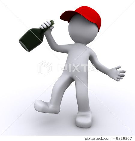 Drunk 3d character  with green bottle 9819367