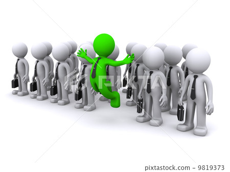 uniqe 3d character standing out from the crowd 9819373