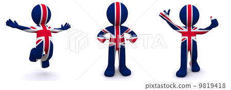 3d character textured with  flag of UK 9819418
