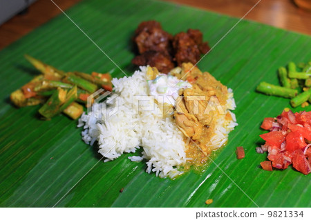 Banana leaf and South Indian curry 9821334