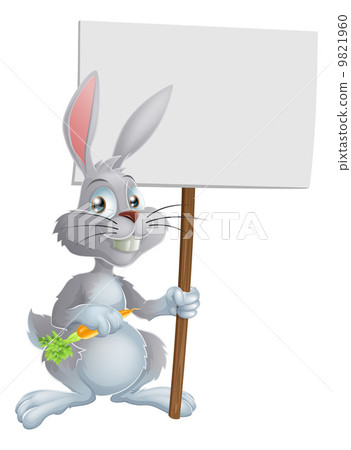 White Easter bunny rabbit sign 9821960