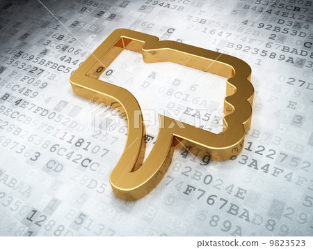 Social media concept: Golden Thumb Down on digital background 9823523