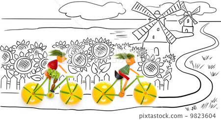 Riding in sunflowers. Riding in sunflowers. 9823604