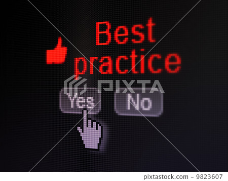 Education concept: Thumb Up icon and Best Practice on digital computer screen Education concept: Thumb Up icon and Best Practice on digital computer screen 9823607