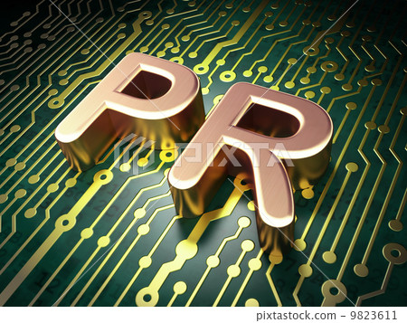 Marketing concept: PR on circuit board background Marketing concept: PR on circuit board background 9823611