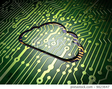 Cloud networking concept: Cloud on circuit board background 9823647