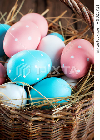 Close up Easter Eggs in the Basket Close up Easter Eggs in the Basket 9823711